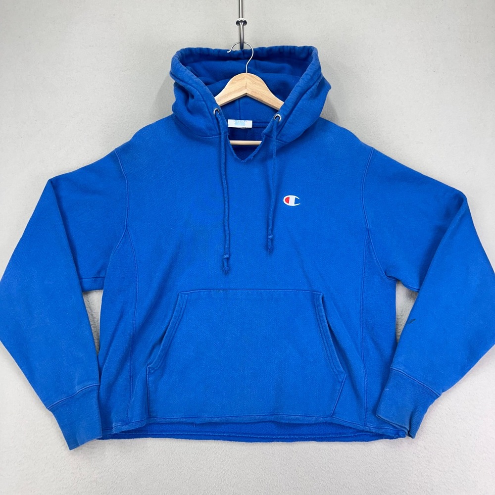 Thrashed Champion Reverse Weave Hoodie Mens Medium Royal Blue Thick Pullover 90s